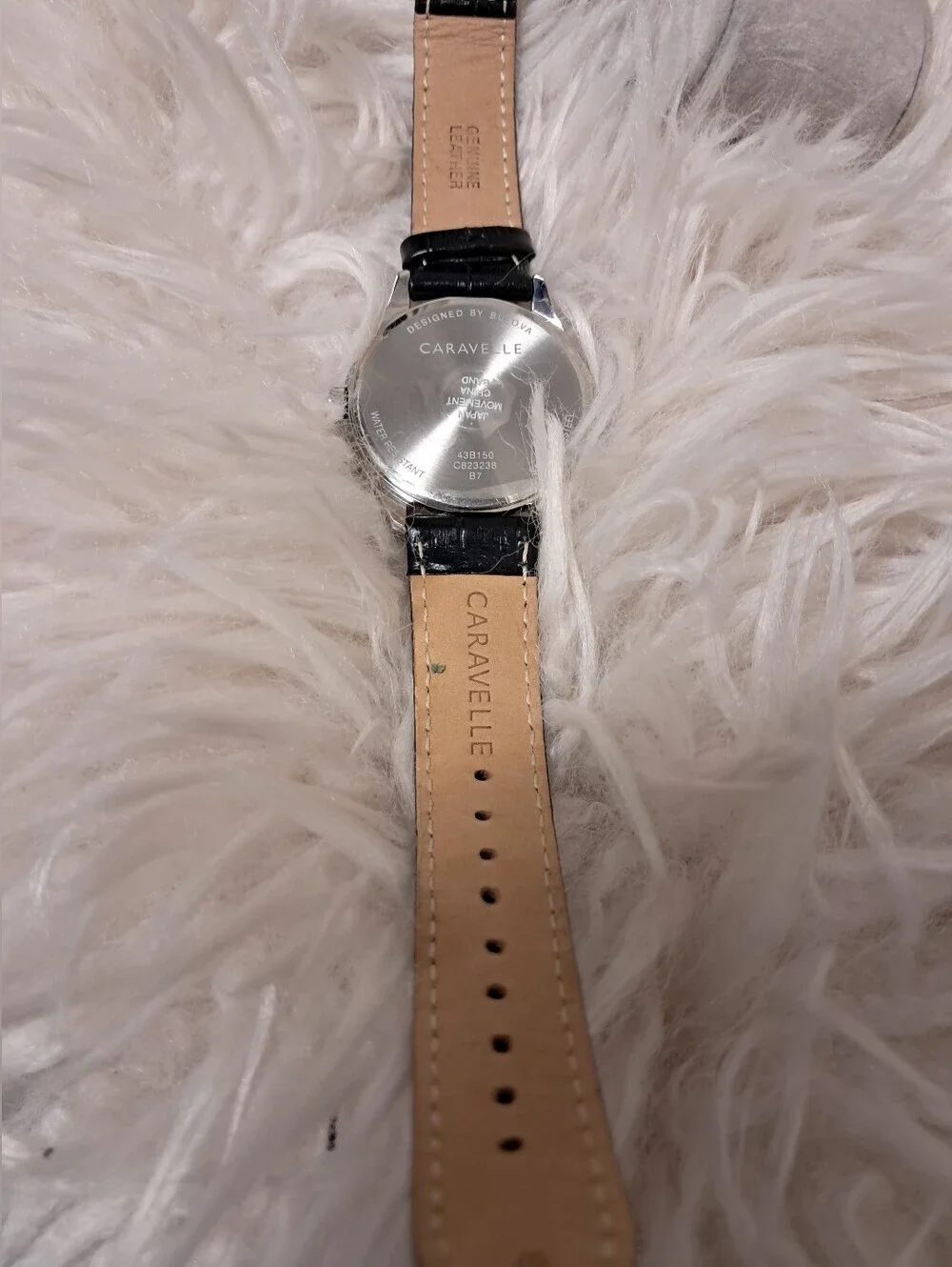 Caravelle By Bulova Silver Dial Watch with Black Leather Strap